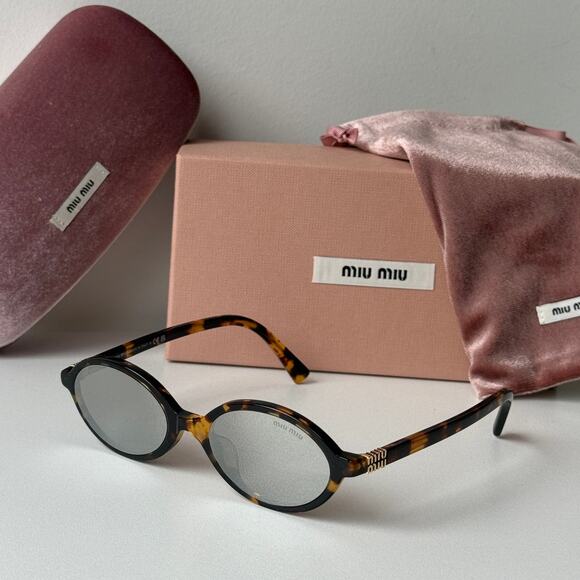 NEW Miu Miu MU04ZSF Brown Silver Mirror Sunglasses $518 - Picture 2 of 6
